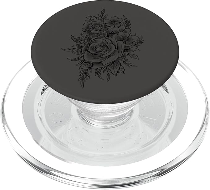 Black Gray Floral Flower PopSockets Adhesive PopGrip