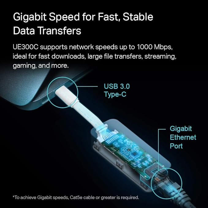 TP-Link USB C to Ethernet Adapter(UE300C), RJ45 to USB C Type-C Gigabit Ethernet LAN Network Adapter, Compatible with MacBook Pro 2017-2020, MacBook Air, Surface, Dell XPS and More