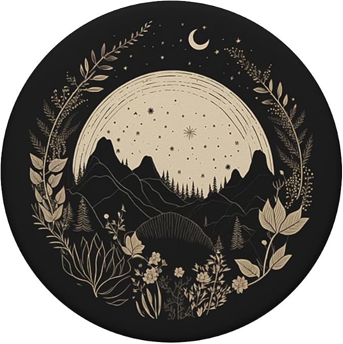 Boho Chic Floral Forest Nature Mountain Moon Hiking Camping PopSockets Adhesive PopGrip