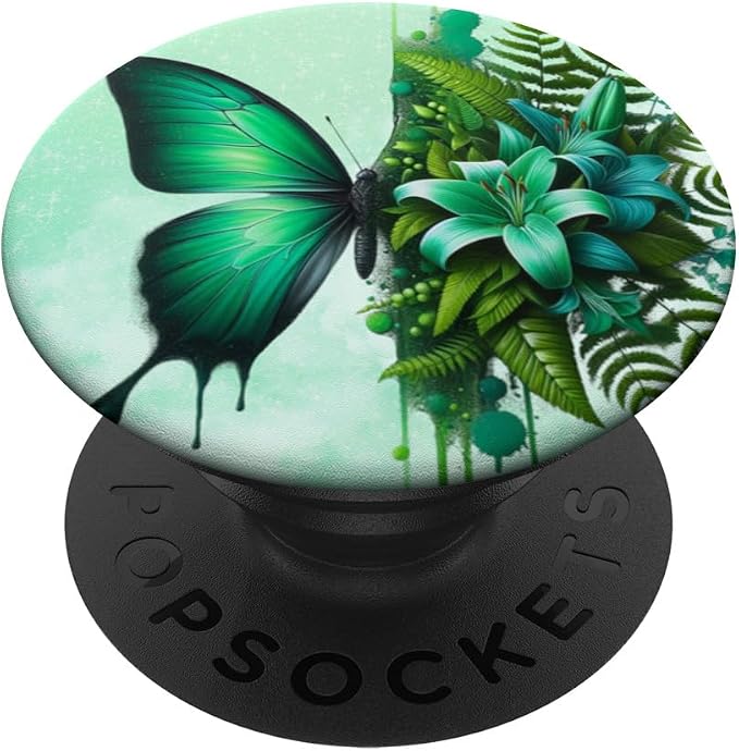 Floral Butterflies Flower Phone Grip Pop Out Green Butterfly PopSockets Adhesive PopGrip