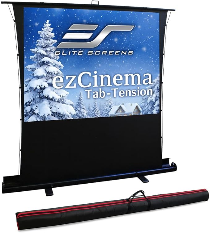 Elite Screens ezCinema Tab-Tension, 90-Inch Portable Floor Rising Projector Screen, 4:3, Tab-Tensioned Scissor-Backed, Manual Pull Up Projection Screen+Carry Bag, Home Office Classroom, Black- FT90XWV