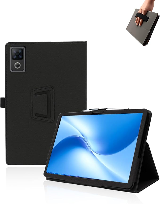 Case for DOOGEE U12 Tablet 12 inch Android 16 TabletsUYRUREL Leather Slim Folding Stand Cover with Hand Strap Magnet for Men Women Full ProtectionBlack.