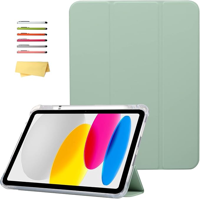 Case for iPad (A16) 11th Generation 11 2025 &amp iPad 10th Generation 10.9 inch 2022 Case with Pencil Holder [Auto Wake/Sleep] PU Leather Tri-fold Stand Clear Soft TPU Back Cover Matchagreen