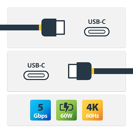 StarTech 3.3ft (1m) USB-C Cable 10Gbps 60W (3A) PD 8K 60Hz / 4K 144Hz USB-IF Certified Thunderbolt Compatible | USB-C to USB-C Thunderbolt 3 Compatible Reversible Connectors Sync and Back Up