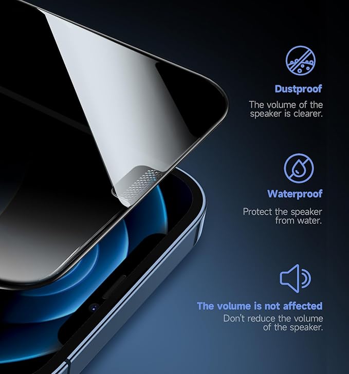 MAGIC JOHN 2 Pack for iPhone 12/12 Pro Privacy Glass Screen Protector | 6.1 inch Auto Dust-Elimination Easy Installation Bubble Free Anti-Spy，9H tempered glass Case Friendly