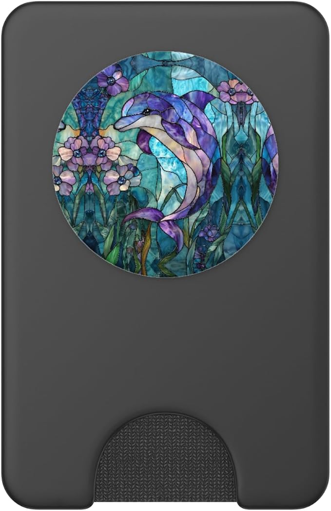 Dolphin Stained Art Effect Stain Art Floral Sea Teal Purple PopSockets PopGrip for MagSafe