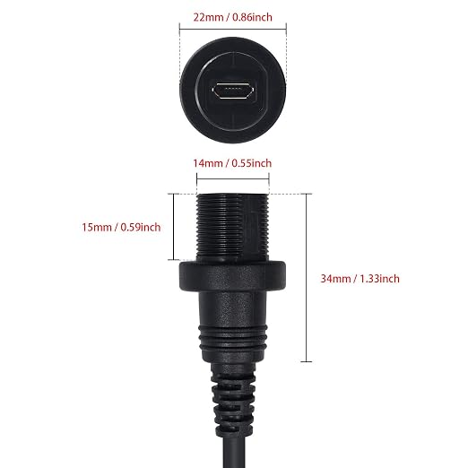 Duttek Micro USB Panel Mount Cable Left Angled 90 Degree Micro USB Mount Extension Dash Flush Cable Male to Female for Car Boat Motorcycle Truck Dashboard 30cm/12 Inch
