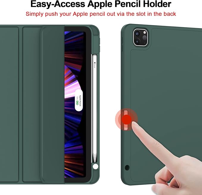 New iPad Pro 11 Inch Case 2022(4th Gen)/2021(3rd Gen)/2020(2nd Gen) with Pencil HolderSmart iPad Case [Support Touch ID and Auto Wake/Sleep] with Auto 2nd Gen Pencil Charging (Deep Pink)