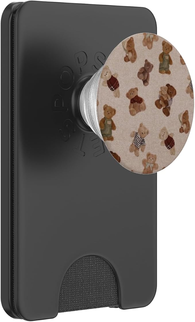 Beige Vintage Bear Pattern PopSockets PopWallet for MagSafe