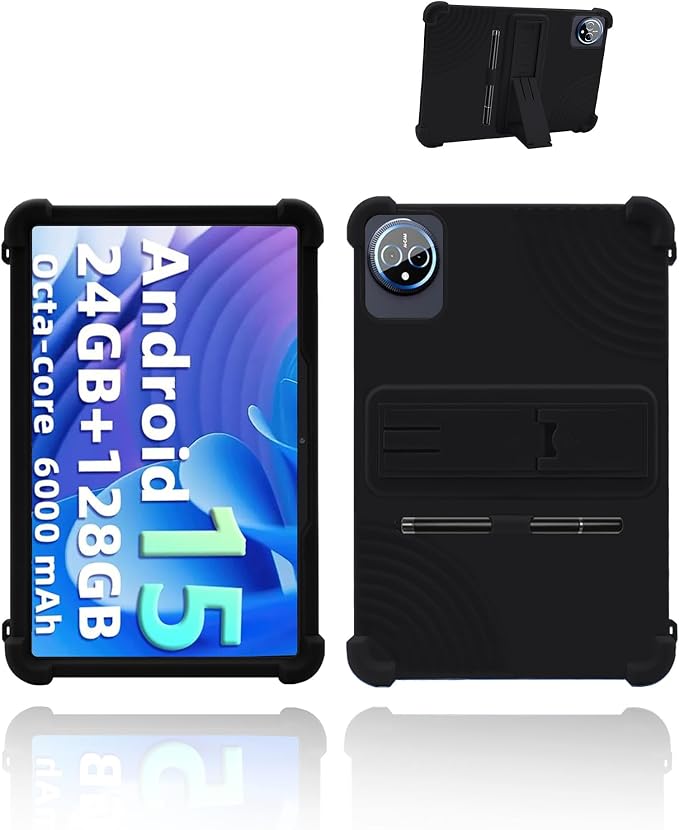 for Raemond K80 Android Tablet10 2.5K Ultra Clear Display Tablet Model CaseSoft Silicone Adjustable Stand Cover Lightweight Kids Friendlywith Capacitive PenBlack.