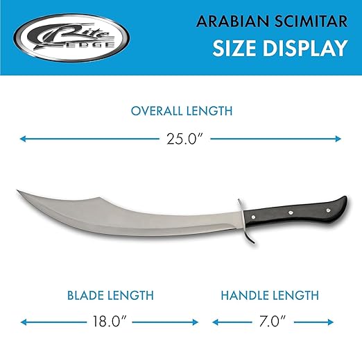 SZCO 25" Arabian Scimitar Machete – Full Tang Curved Arabian Sword with 18" Stainless Steel Blade, Black Wood Handle & Nylon Sheath – Real Sword for Adults, Camping & Display