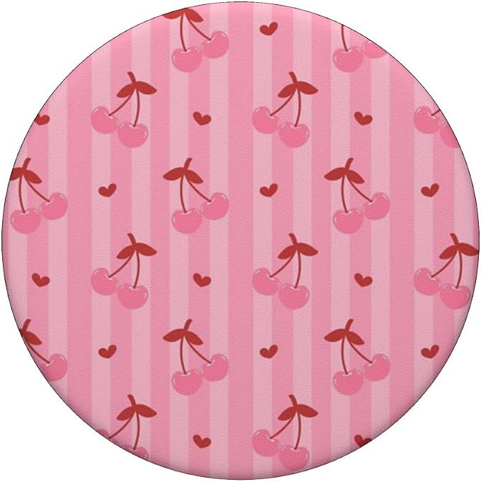 Pink Cherry Heart Stripe Pattern PopSockets PopWallet for MagSafe
