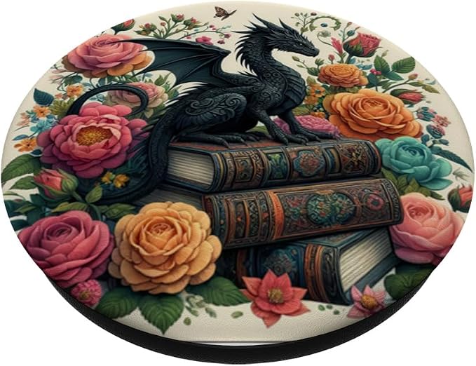 Dragon Librarian Bookish Book Reading Books Flowers PopSockets PopGrip for MagSafe