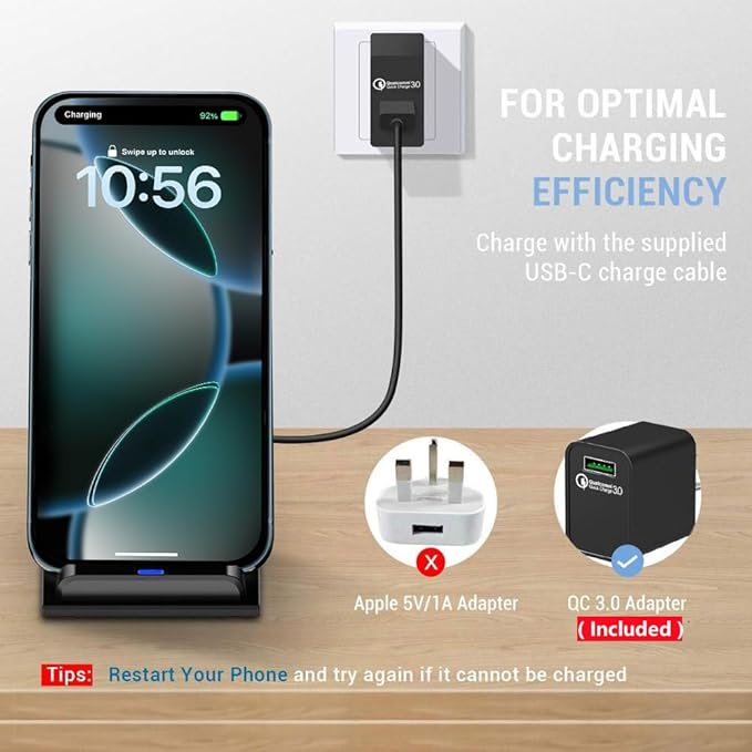 20W Fast Wireless Charger,Wireless Charging Stand Compatible with iPhone 16 Pro,15 Pro,15,14,13,12,11 Series/X/XS,Phone Charger for Galaxy S25/S24/S23/S22/Note 20,Pixel 8/7 Pro/LG G8 etc