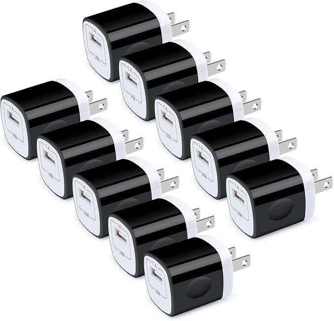 USB Wall Plug 10Pack 1A/5V Single Port USB Wall Charger Block Power Adapter | Charging Cube Brick Box for iPhone 17 16 15 14 13 12 Pro Max/XS Samsung S26 S25 S24 S23 S22 S21 Ultra Android Phone Char