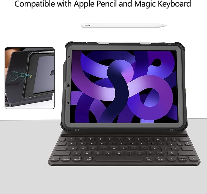10.2 Waterproof Case Compatible with iPad 9th 8th 7th Generation 2021/2020/2019 Built-in Screen Protector with Strap Stand Pencil Holder Full Body Heavy Duty Protective Shockproof