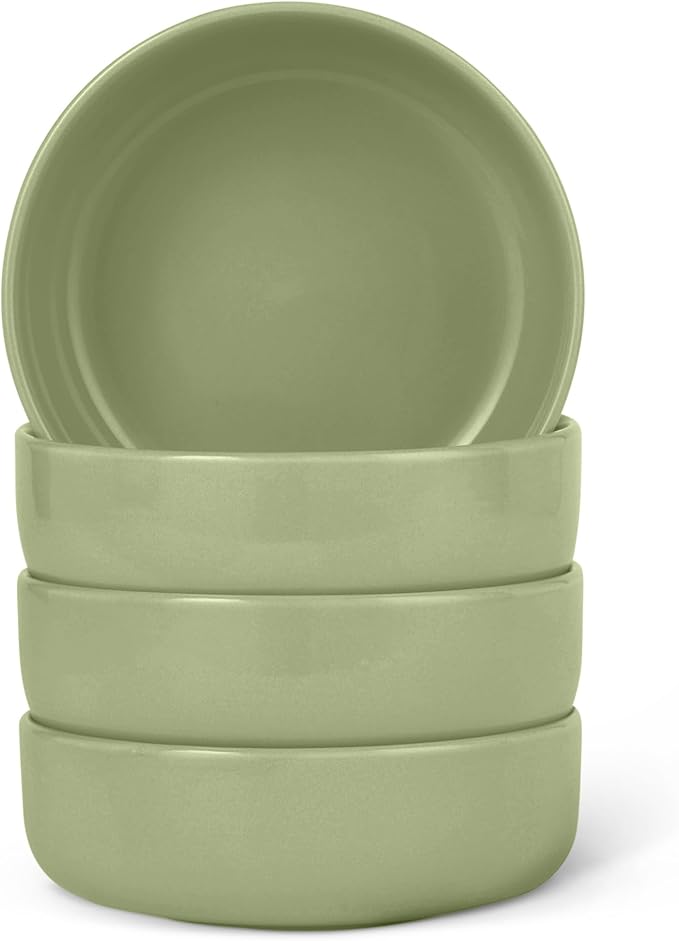 Amazon Basics Glazed Stoneware Bowls, Ceramic 4-Piece Set, Dishwasher-Safe, 5.5 in., Olive