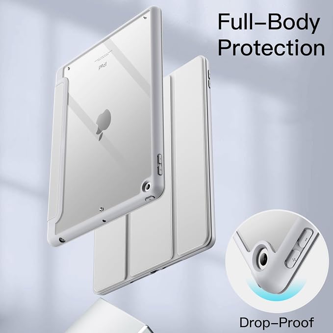 JETech Case Cover for iPad 9th/8th/7th Gen 10.2 Beige | Clear Transparent Back Pencil Holder Slim Shockproof Protection Tri-Fold Stand Auto Wake/Sleep