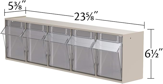 Akro-Mils TiltView Plastic Storage Cabinet with 5 Tilt Out Bins, Horizontal Plastic Parts Organizer, Teacher Toolbox, and Office Supply Organizer, 23-5/8" W x 6-1/2" H x 5-5/8" D, Mocha Raspberry