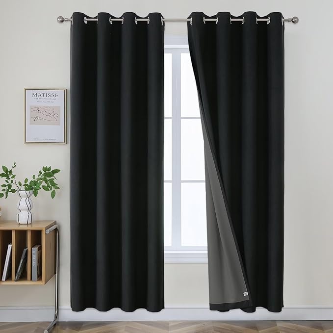 Joydeco Blackout Curtains 84 Inches Long 2 Panels Burg, Room Darkening Curtains for Bedroom, 100% Black Out Textured Thermal Drapes Privacy Protection 2 Panels Set(W52 x L84 Inch, Black)