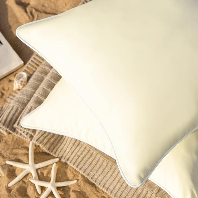 Phantoscope Pack of 2 Outdoor Waterproof Solid Throw Decorative Pillow Cover Decorative Square Outdoor Pillows Cushion Case Patio Pillows for Couch Tent Sunbrella,Cream Cheese 12x20 inches 30x50 cm