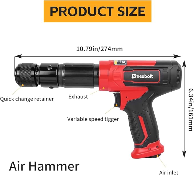 Air Hammer Kit with 4-Piece Chisel Set & Case, 2500 BPM Pneumatic Hammer Set for Automotive Repair, Metal Working, Rust Removal & Home Garage