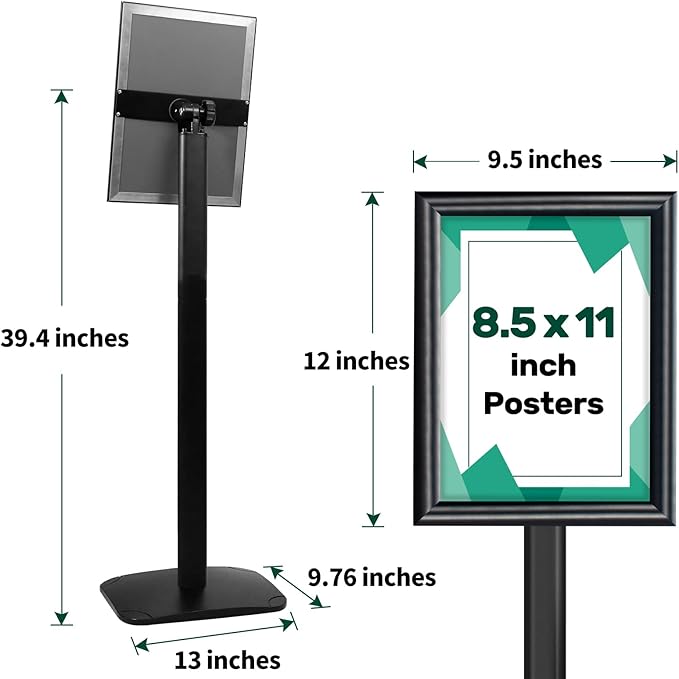Mutualsign 3Pcs Heavy Duty Pedestal Sign Holder for Display, 8.5 x 11 inches Adjustable Floor Standing Sign Holder with Weighted Base ,Sign Stand for Indoor/Outdoor Advertising，Black