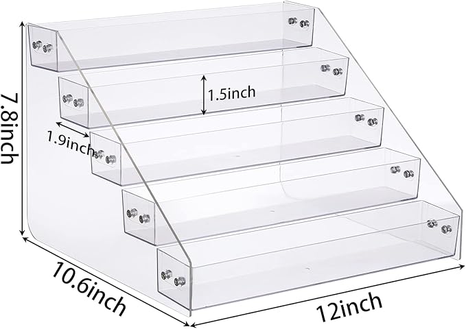 Tiered Spice Rack Acrylic, Spice Rack Shelf Seasoning Organizer for Countertop, Cabinet, Pantry, Kitchen Storage - 5 Tier