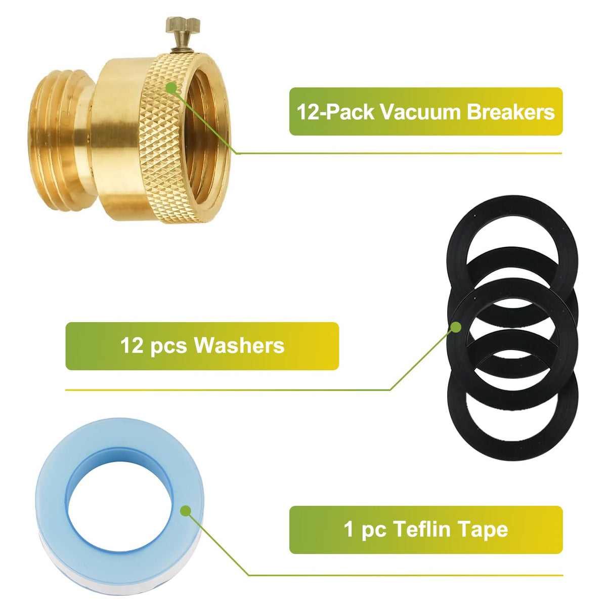 SUNGATOR 12-Pack Anti Siphon Valve, 3/4 Inch GHT Backflow Preventer Hose Bib, Vacuum Breakers Set for Outdoor Faucet, Garden Spigot, RV, Solid Brass Anti-Backflow Valve with Sealing Tape