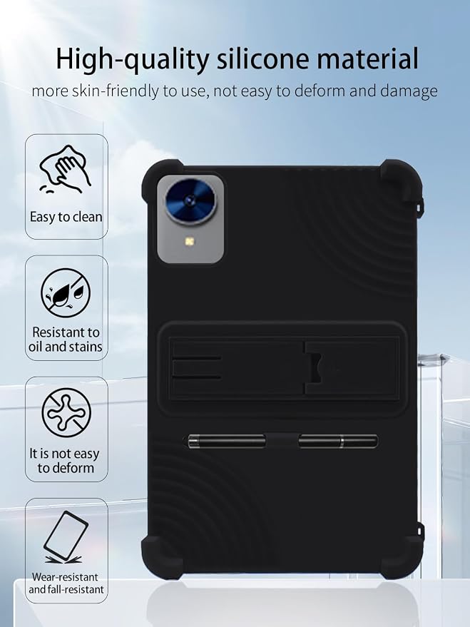 for YOBANSE P60 Android Tablet10.1 2.5K Ultra Clear Display Tablet Model CaseSoft Silicone Adjustable Stand Cover Lightweight Kids Friendlywith Capacitive PenBlack.