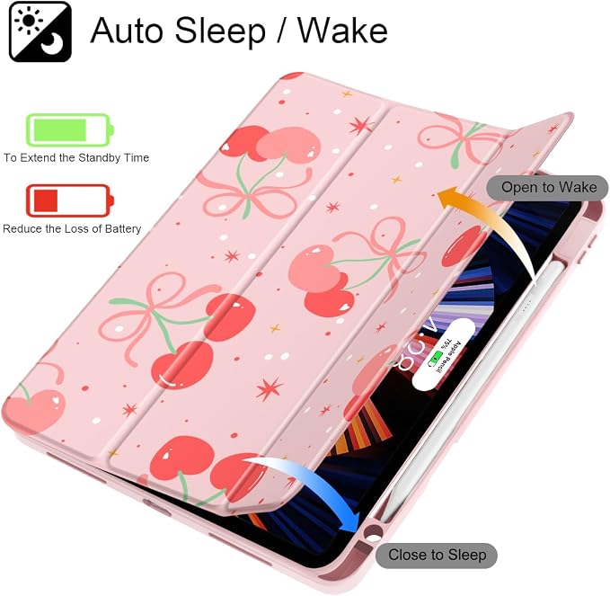 Tuiklol for iPad Pro 11 Inch 4th / 3rd / 2nd / 1st Gen (2022 2021 2020 2018) Case -Built-in Pencil Holder Shockproof Cover Clear Transparent Back Shell with Auto Wake/Sleep Black Flower