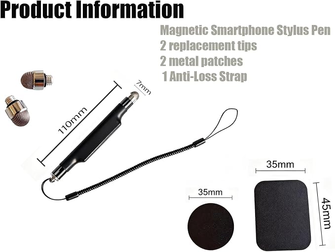 Motorcycle Stylus Pen，Magnetic Stylus，Magnet Pen，Phone Stylus for Motorcycle， Motorcycle Touch Pen， Glove-Friendly Pen，Metal Plates，Replacement Tips， Anti-Loss Strap，Strong Magnet