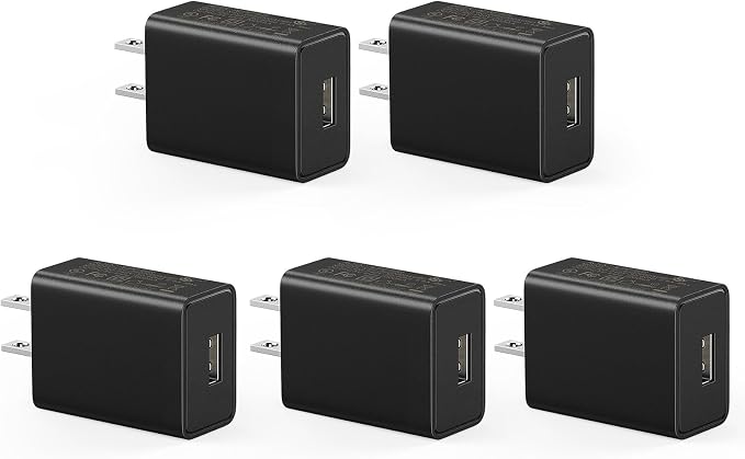 5-Pack USB Wall Charger 5V 2A UL Certified Charging Block Power Adapter Plug Bulk Black