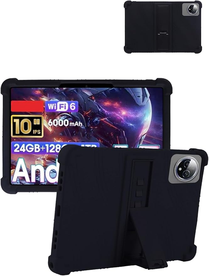 for Raemond K80 (10 Inch) Android 15 Tablet Protective case Shockproof Lightweight Silicone Protective Cover with Stand Child-Friendly Protection Easy to Clean Design Black.