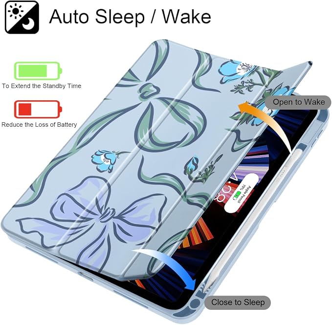 Mektron Case for 2026 iPad Air 11 inch M4 8th (M3 2025 7th /M2 2024 6th) Compatible with iPad Air 10.9 (2022 5th Gen /2020 4th Gen) Shockproof Clear Shell Blue Bows &amp Flowers