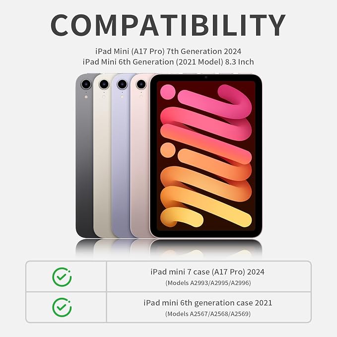 Case for iPad mini 7 (A17 Pro 2024) / iPad mini 6 2021 8.3 Inch | Slim Light Clear Anti-Yellow Transparent Back Cover Multi-Angle Stand Protective Case Auto Sleep/Wake (Black)