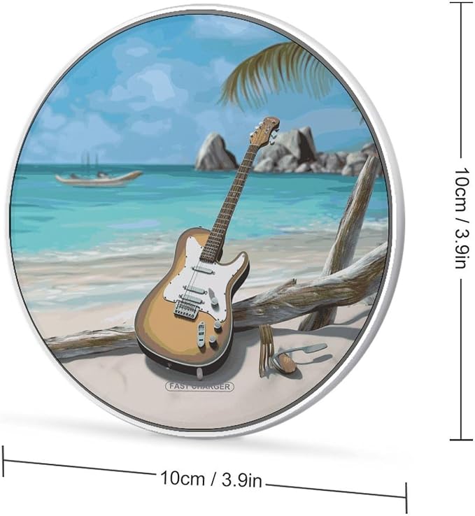 Guitar on The Beach Wireless Charger Fast Charging Pad | Anti-Slip Qi Certified Wireless Charging Pad for All Phones with Wireless Charging Function for Home Office Travel