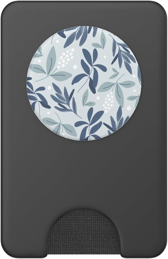 Blue Botanical Foliage &amp White Berry Floral Bud Pattern PopSockets Adhesive PopGrip
