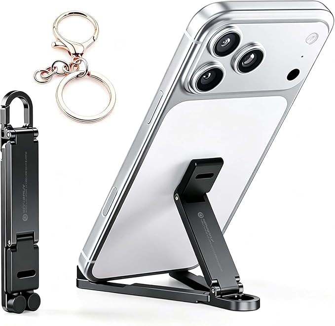 Aluminum Alloy Folding Phone StandPortable Mini Keychain Universal Desktop Holder Lightweight 22g Multifunctional Phone Support (Black)