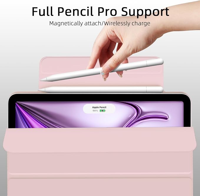 for iPad Air 13 inch M4/M3/M2 Case (2026/2025/2024Model A3268/A3269/A3271) Auto Sleep/Wake and Magnetic Closure Slim Trifold Stand Case PU Leather Cover Support Apple Pencil Pro Black