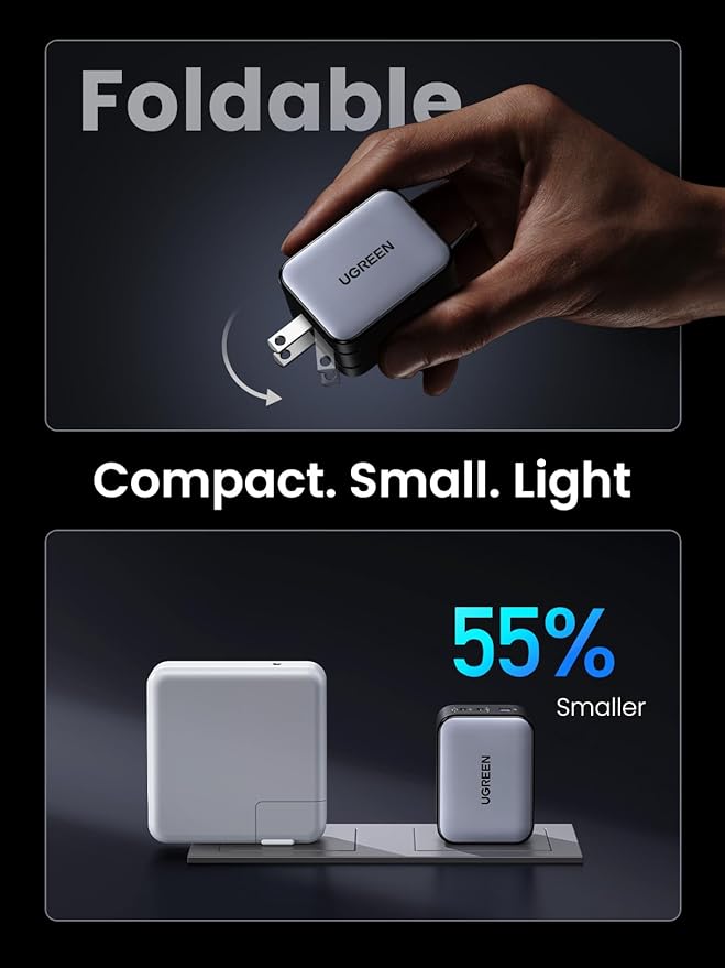 UGREEN Nexode X 65W GaN USB C Wall Charger 3-Port PPS Ultra Compact Foldable Fast Charger for MacBook Pro/Air iPhone 17/16/15 Series Galaxy S25/S24 Pixel 10/9 iPad Pro Steam Deck