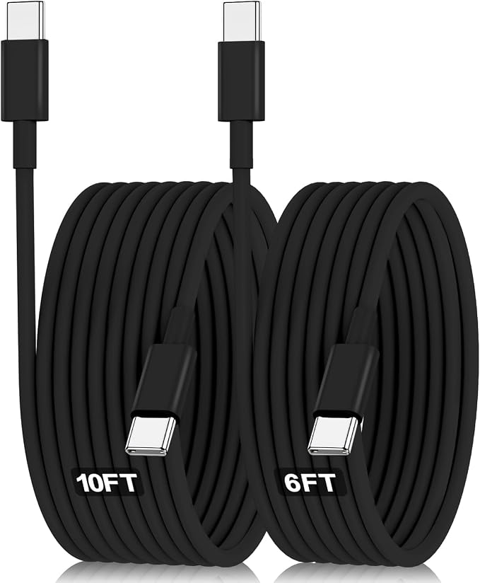 Hzevn 60W USB C Charging Cable for MacBook Pro/Air &amp for iPhone 16/15 Pro Max MFi Certified 20V/3A Super Fast Charger Cord 6ft+10ft PD 3.0 Compatible with iPad Pro 12.9/11 Samsung S25/S24(2-Pac