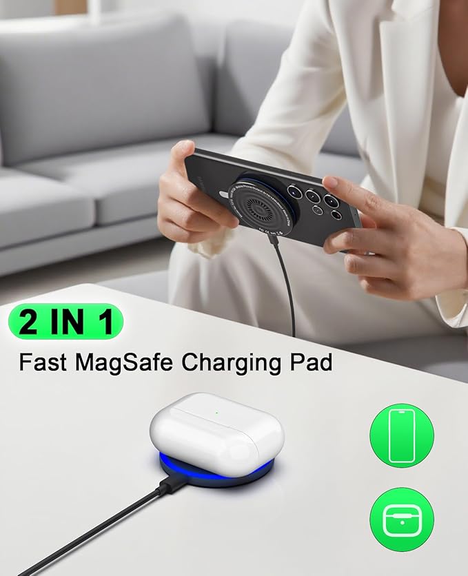 MagSafe Charger 2 Pack 15W Magnetic Wireless Charger Fast Charging Pad with 20W Adapter and 6FT Cables for Samsung Galaxy S26-20 Series/iPhone 17-12 Series/AirPods/Galaxy Buds