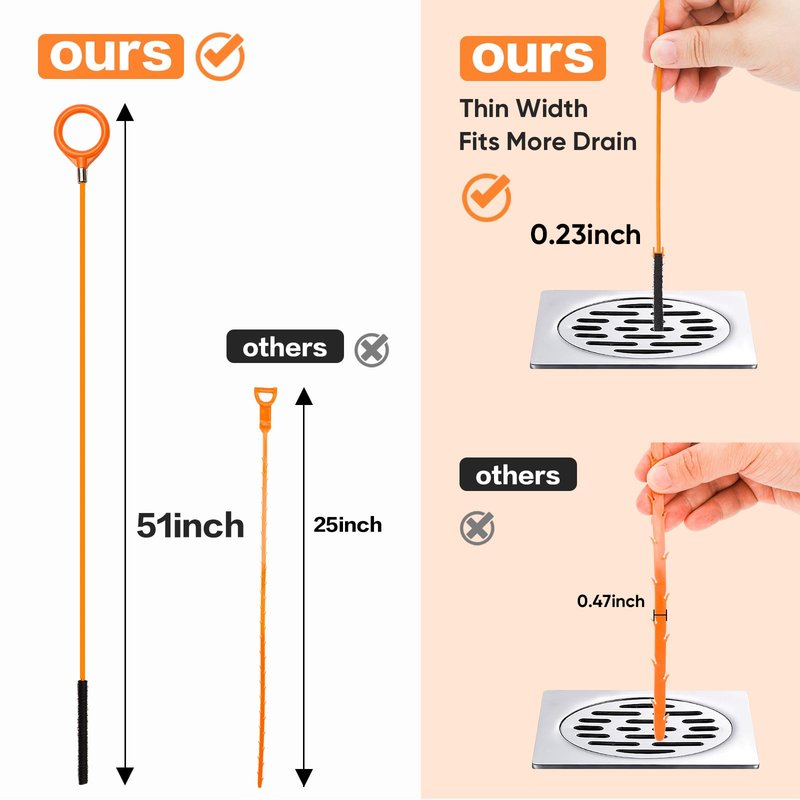 Comfycheer 51inch Drain Hair Remover(6pack),34inch Drain Clog Remover(1pack),Drain Auger Cleaner Tool Set For Toilet, Kitchen Sink, Bathroom Tub, 7 Pack