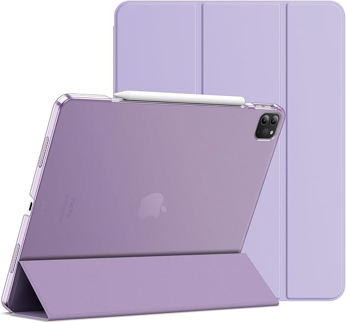 JETech Case Cover for iPad Pro 12.9 6th/5th Gen (2022/2021) Black | Slim Translucent Back Design Tri-Fold Stand Auto Wake/Sleep Lightweight Shockproof Protection
