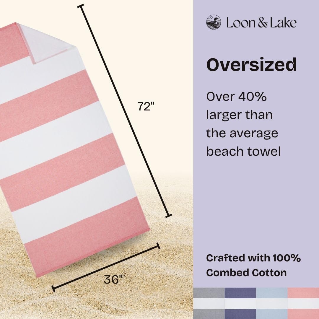 Loon & Lake Luxury Block Stripe Beach Towels | Oversized 36" x 72" | Crafted from 100% Combed Cotton | Plush and Absorbent Beach Towel or Pool Towels | Fouta & Terry | Balch Collection - Coral