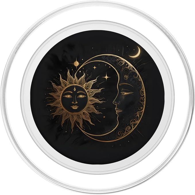 Black Night Sun Moon Star PopSockets PopGrip for MagSafe