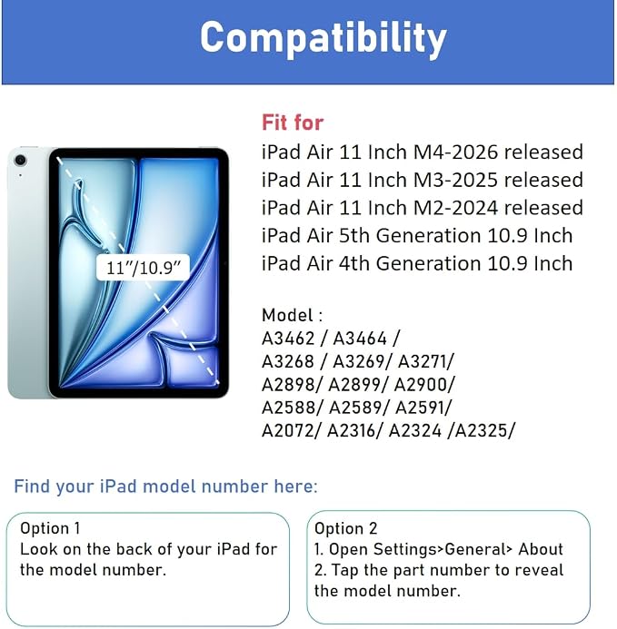 ZtotopCases for iPad Air 11 Inch M4/M3/M2 (2026/2025/2024) iPad Air 5th/4th Generation 10.9 Inch (2022/2020) Built-in Screen Protector Shockproof Cover+ Kickstand - Black