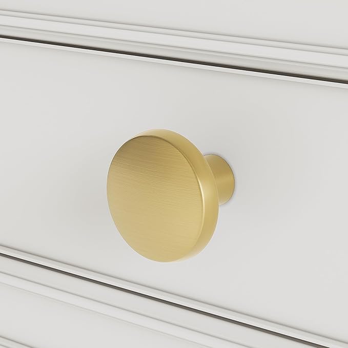 homdiy 30 Pack Gold Cabinet Knobs Round Brushed Brass Kitchen Handles Zinc Alloy Metal Hardware for Dresser Drawer Desk Cupboard