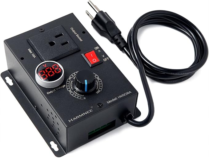 HARMNEE AC Motor Speed Controller 110-120V / 10A Rated / 15A Max, Fan Speed Control AC Electronic Voltage Regulator with Black-Coated Matt Metal Shell & Voltage LED Display Screen